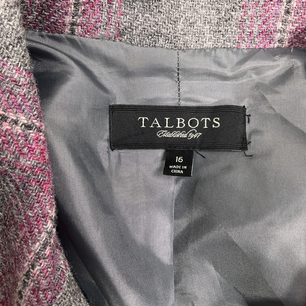 Talbots Skirt Suit Womens 16 Gray‎ Magenta Pink Plaid Heritage Office Tweed VTG - Picture 5 of 16